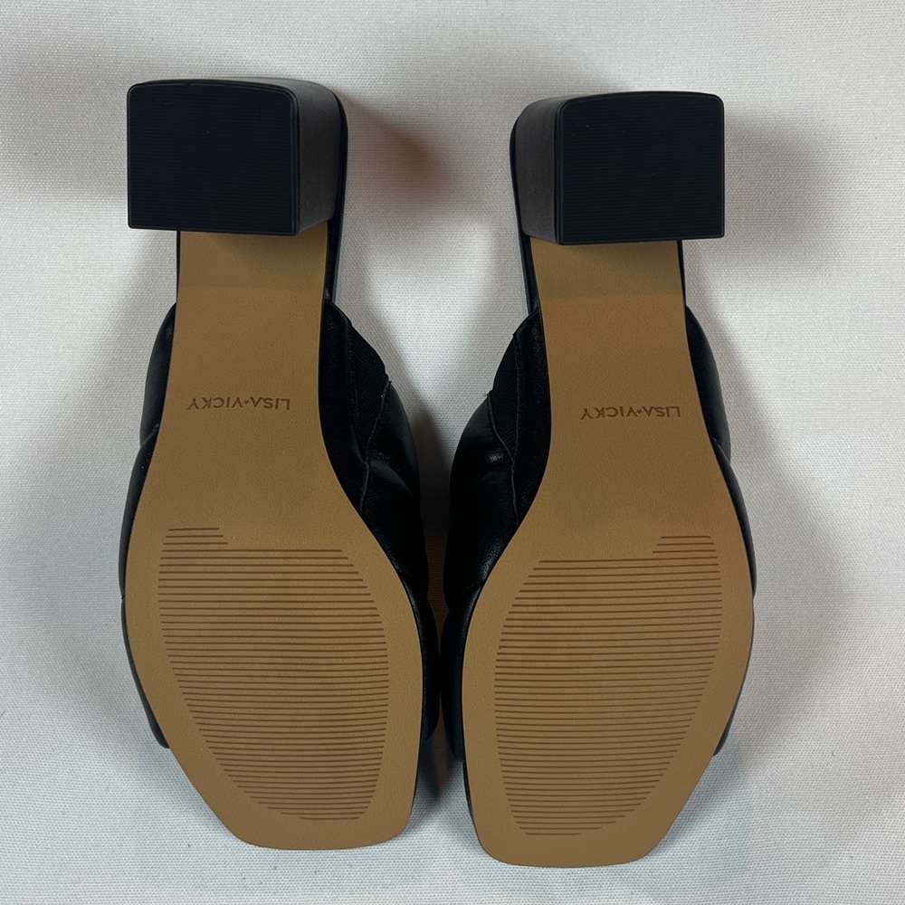 Lisa Vicky Very Sandals Black Napa Leather Heeled Open-Back Slip-On Dress Shoe - Picture 6 of 7